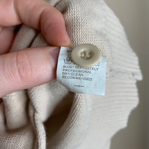 Campure V-Neck Cardigan Cream Button Front Pockets 100% Cotton Long Sleeve Med - Picture 6 of 8